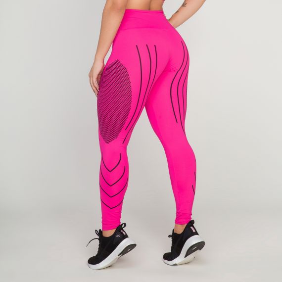 Calça Legging Fitness Compressão Pink com Preto