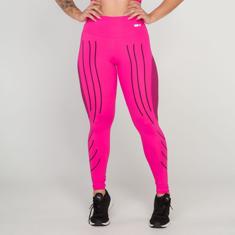 Calça Legging Fitness Compressão Pink com Preto