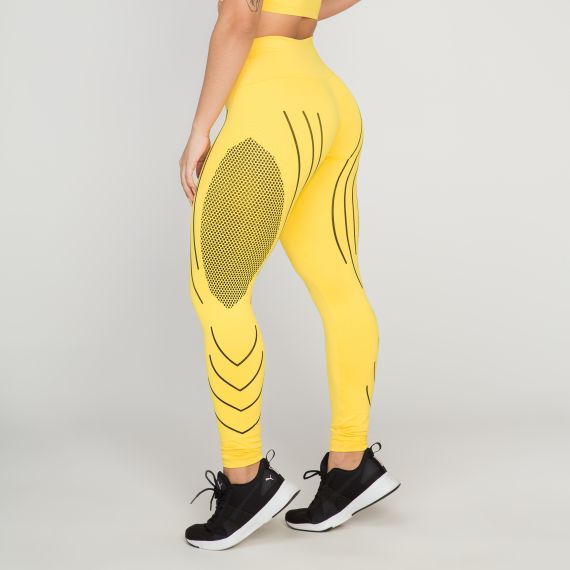 Calça Legging Fitness Compressão Amarela com Preto